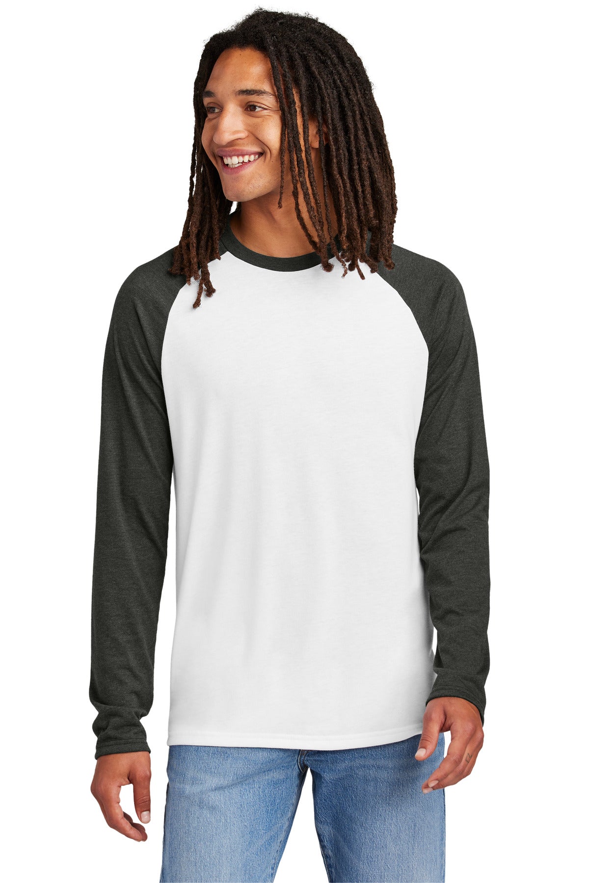 Allmade® Unisex Tri-Blend Long Sleeve Colorblock Raglan - Space Black/ Bright White - XS