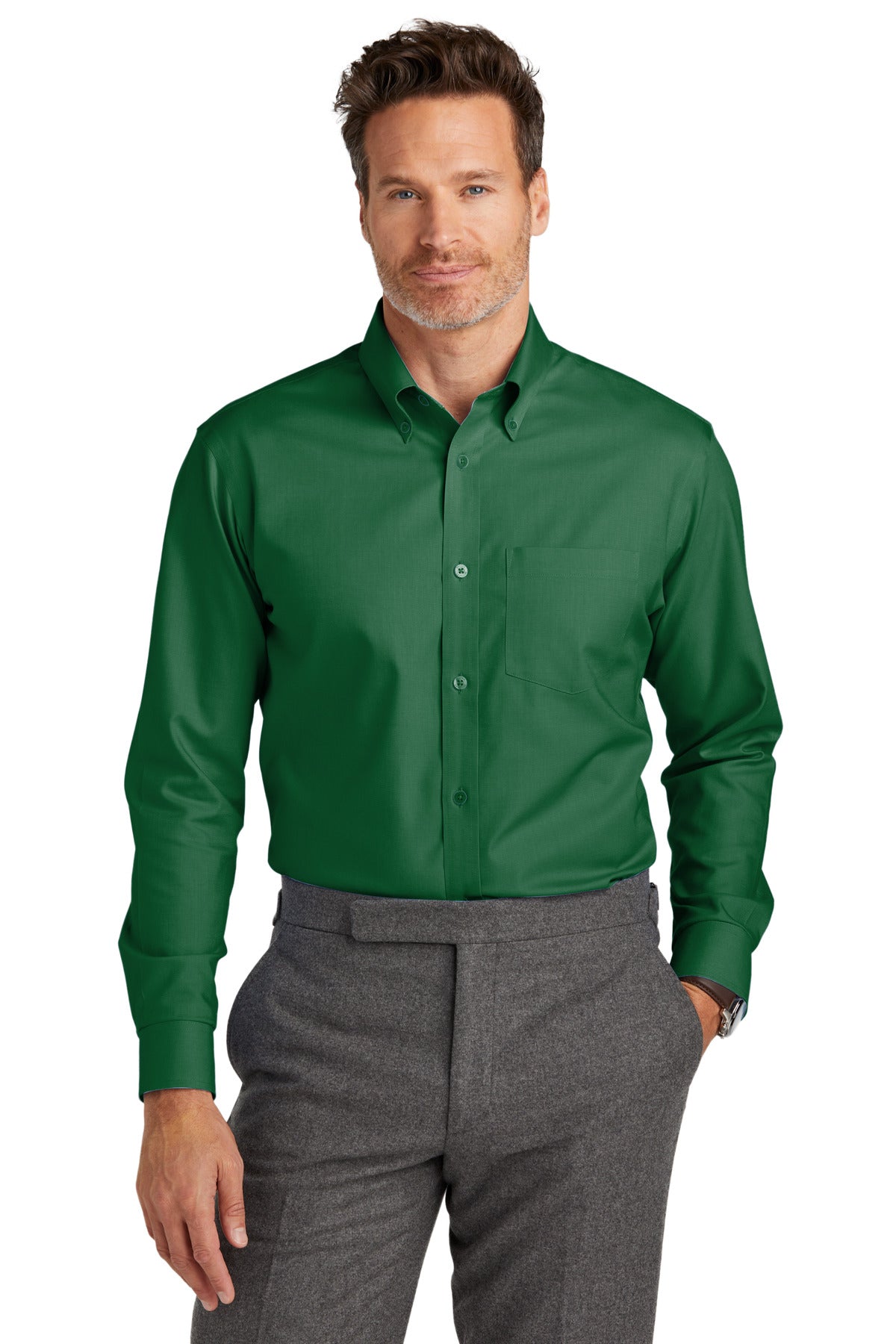 Brooks Brothers® Wrinkle-Free Stretch Nailhead Shirt - Club Green - XS