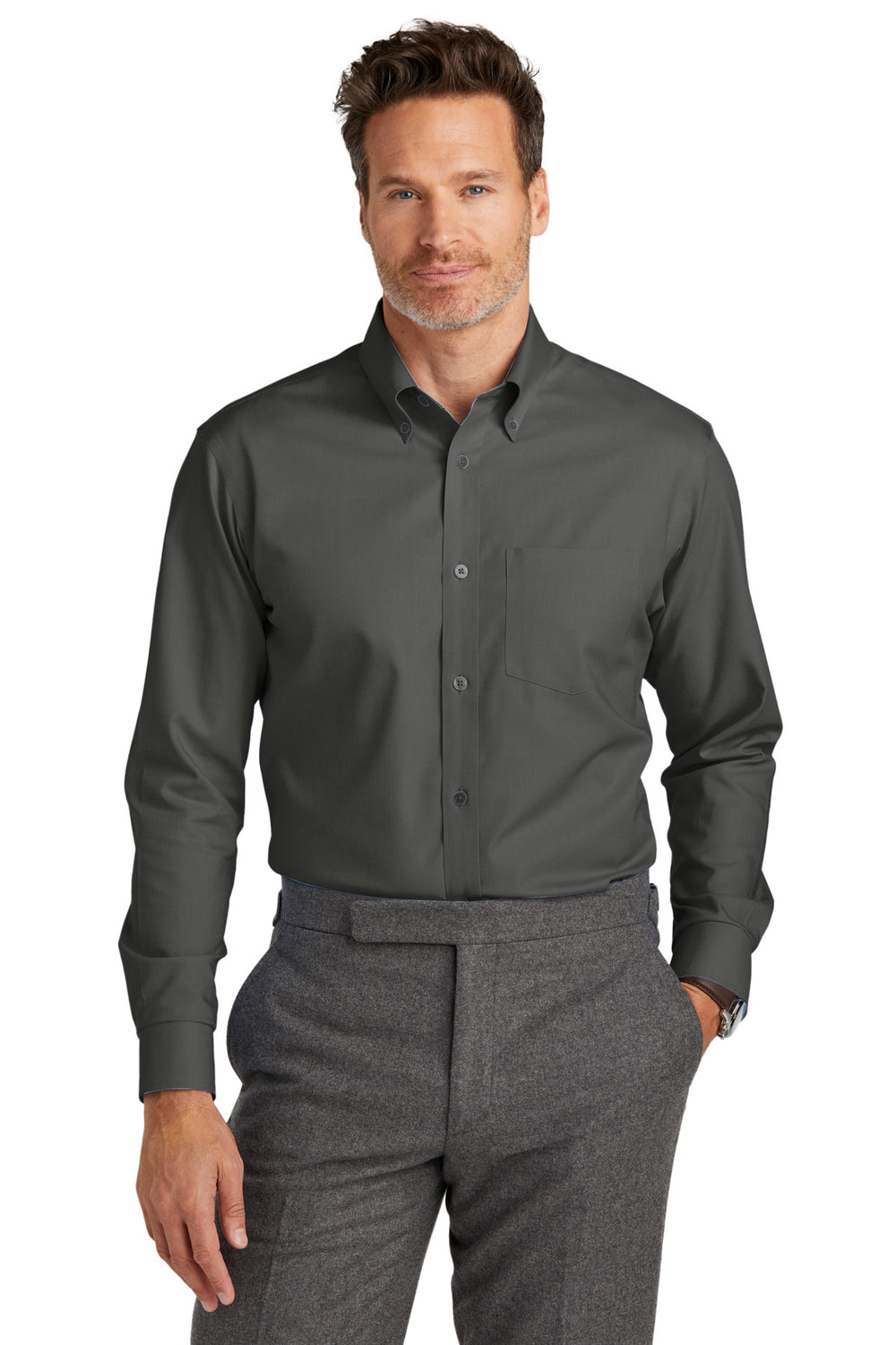 Brooks Brothers® Wrinkle-Free Stretch Nailhead Shirt - Deep Black - XS
