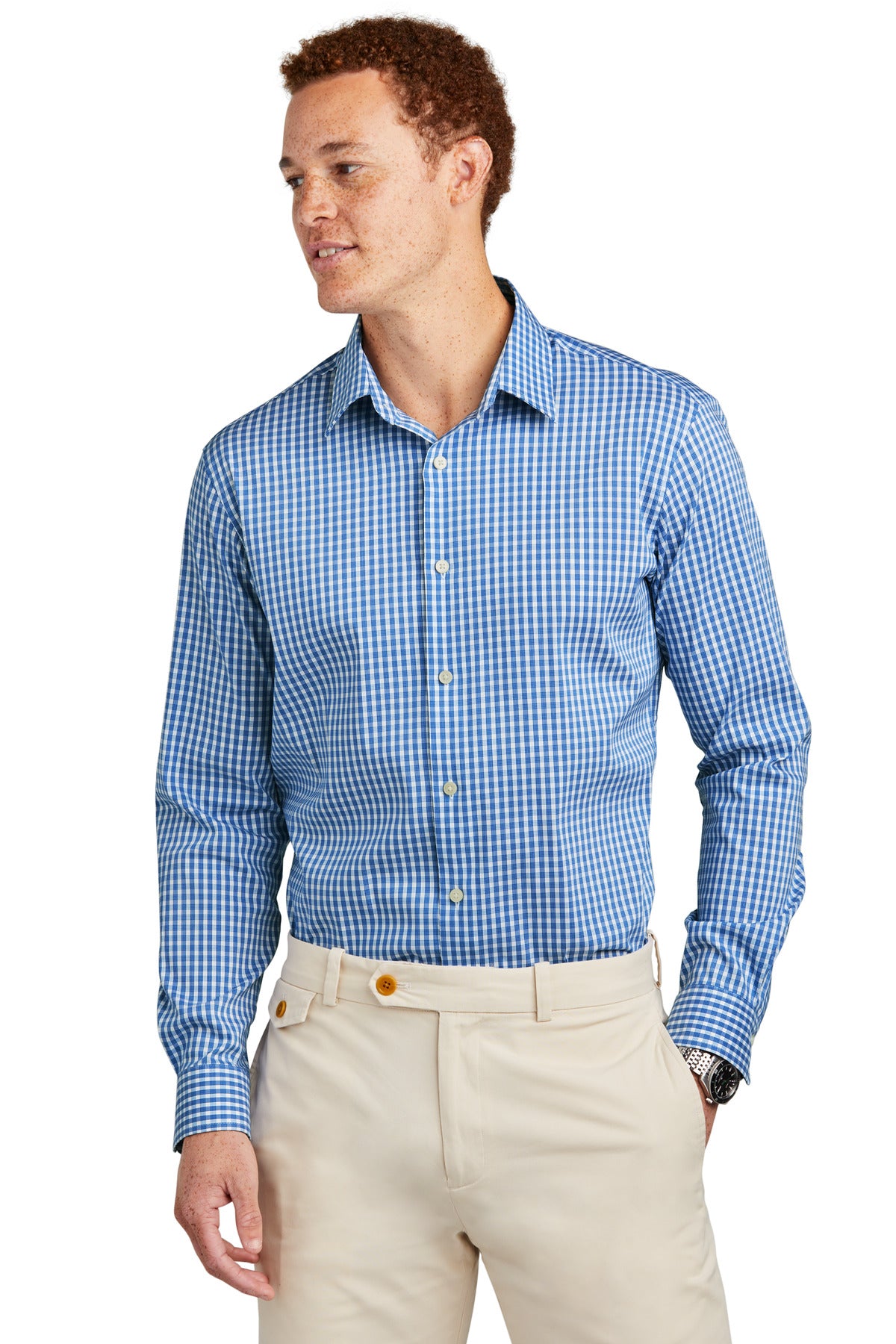 Brooks Brothers® Tech Stretch Patterned Shirt - Charter Blue Check - XS