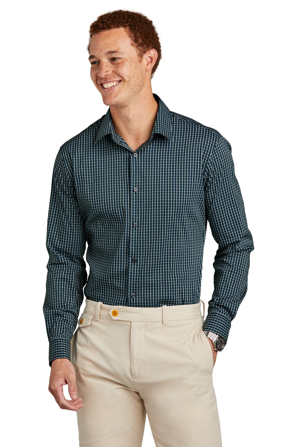 Brooks Brothers® Tech Stretch Patterned Shirt - Dark Pine Multi Check - XS