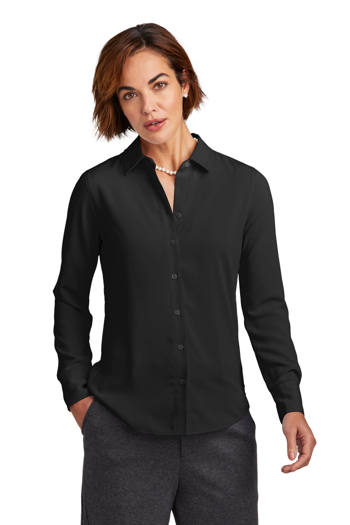 Brooks Brothers® Women’s Full-Button Satin Blouse - Deep Black - XS