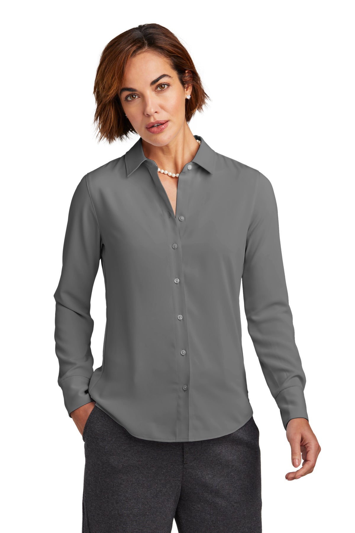 Brooks Brothers® Women’s Full-Button Satin Blouse - Shadow Grey - XS
