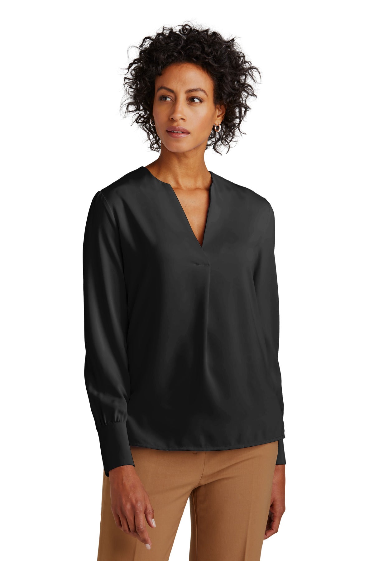 Brooks Brothers® Women’s Open-Neck Satin Blouse - Deep Black - XS
