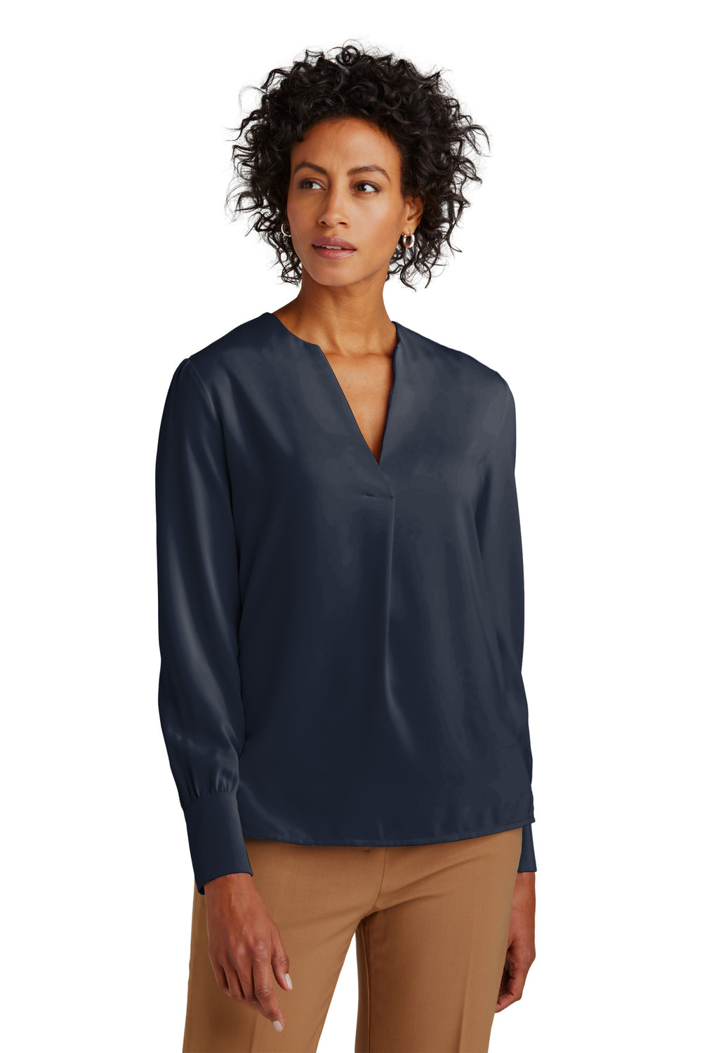 Brooks Brothers® Women’s Open-Neck Satin Blouse - Night Navy - XS