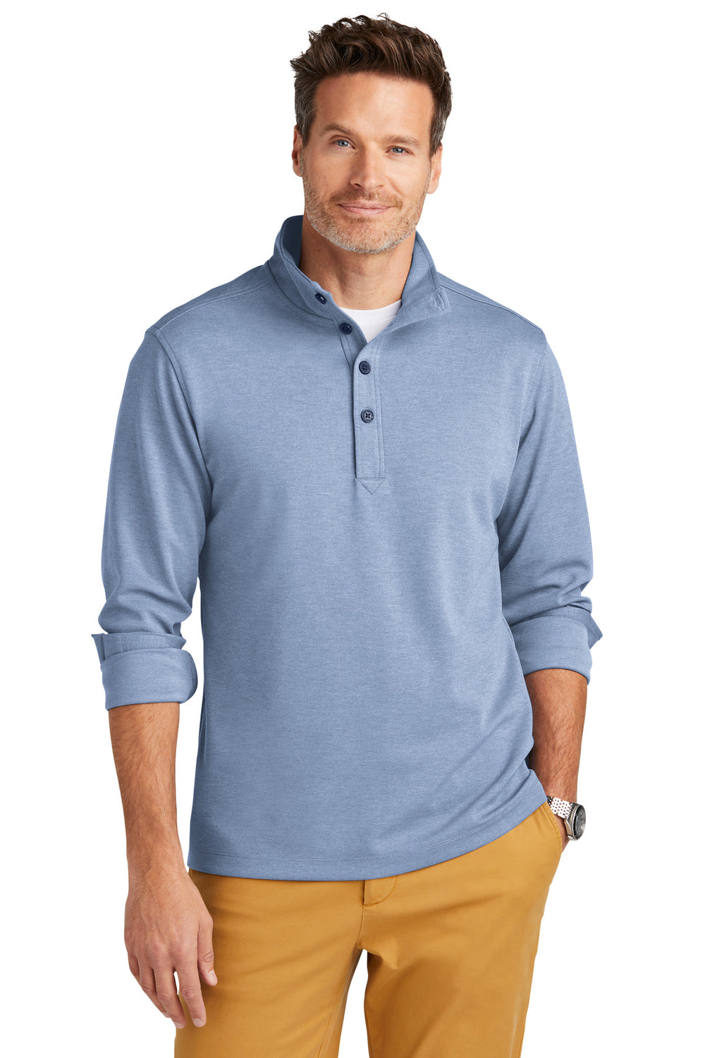 Brooks Brothers® Mid-Layer Stretch 1/2-Button - Aegean Blue Heather - XS