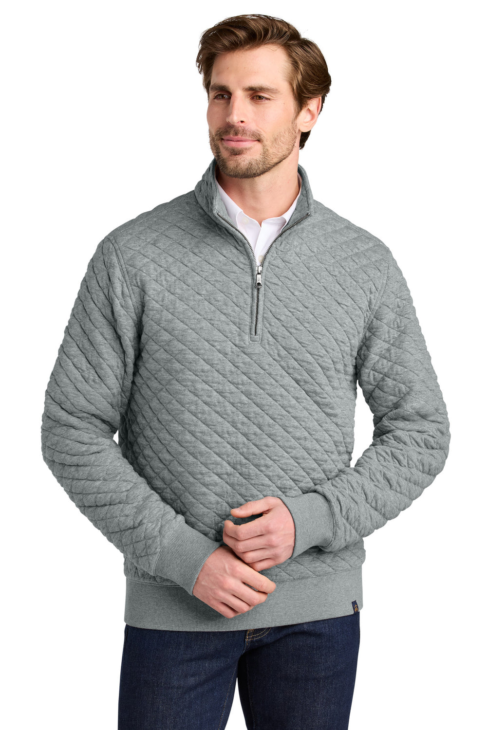 Brooks Brothers® Diamond Quilt 1/4-Zip - Light Shadow Grey Heather - XS