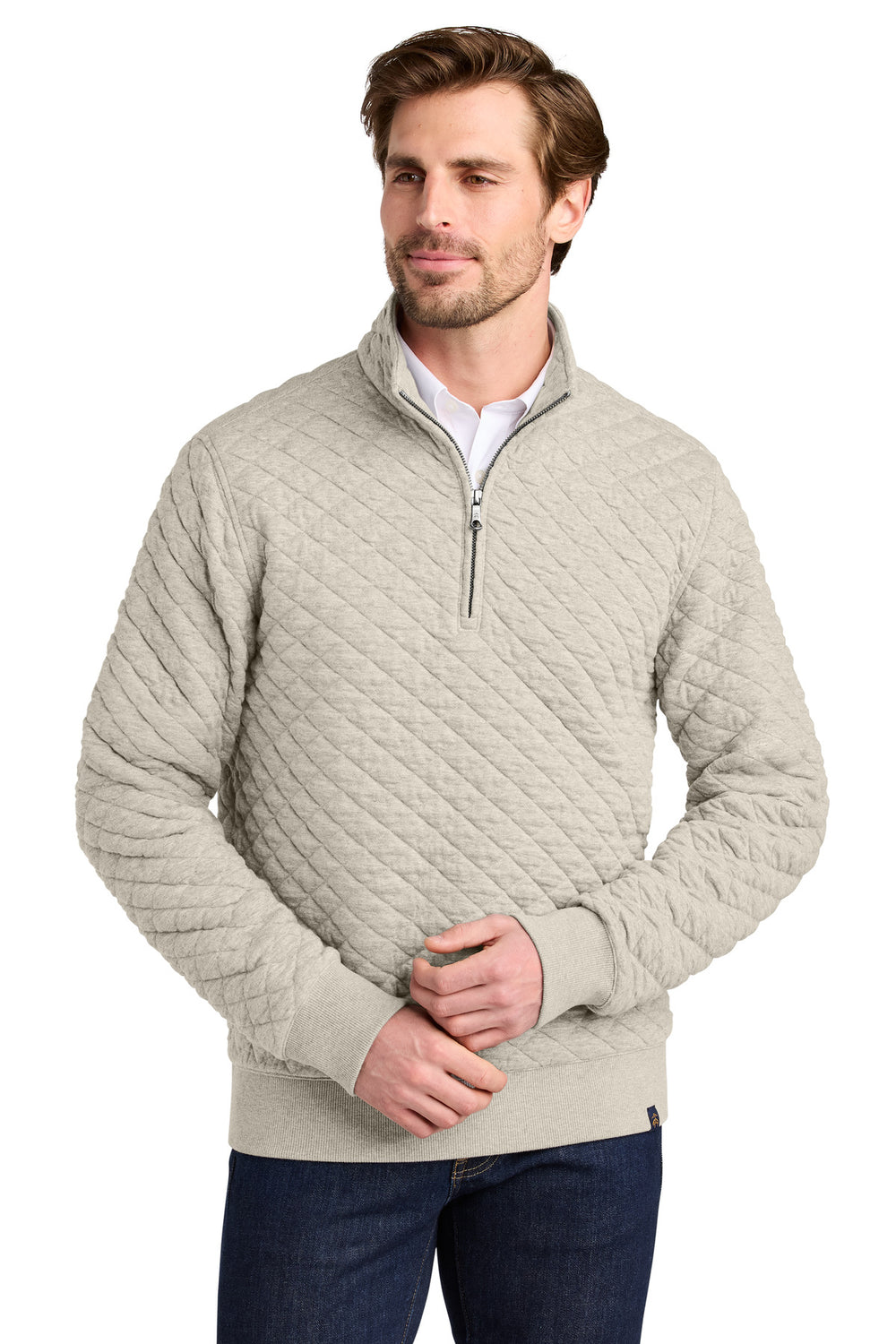 Brooks Brothers® Diamond Quilt 1/4-Zip - Oatmeal Heather - XS