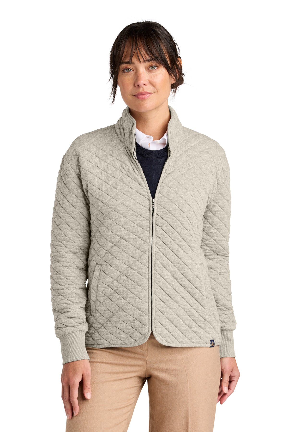 Brooks Brothers® Women’s Diamond Quilt Full-Zip - Oatmeal Heather - XS