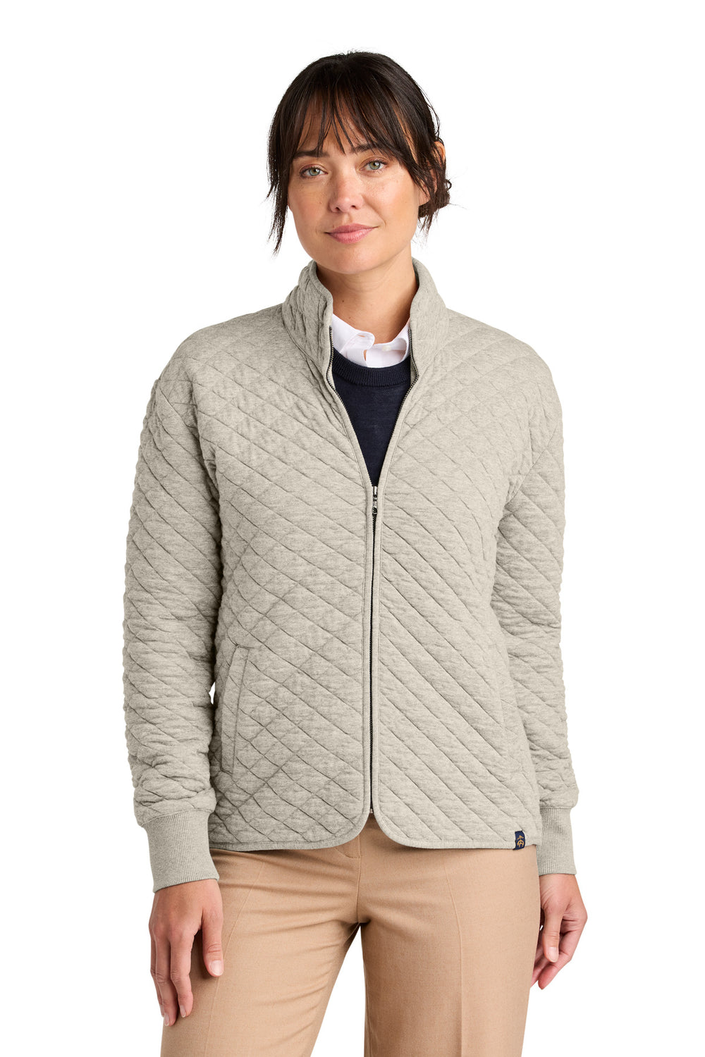 Brooks Brothers® Women’s Diamond Quilt Full-Zip - Oatmeal Heather - XS