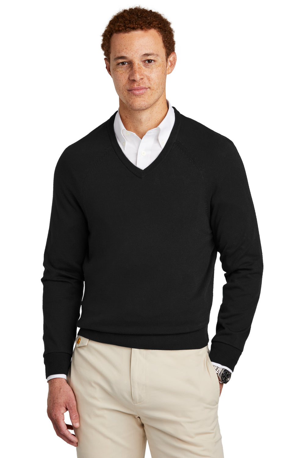 Brooks Brothers® Cotton Stretch V-Neck Sweater - Deep Black - XS
