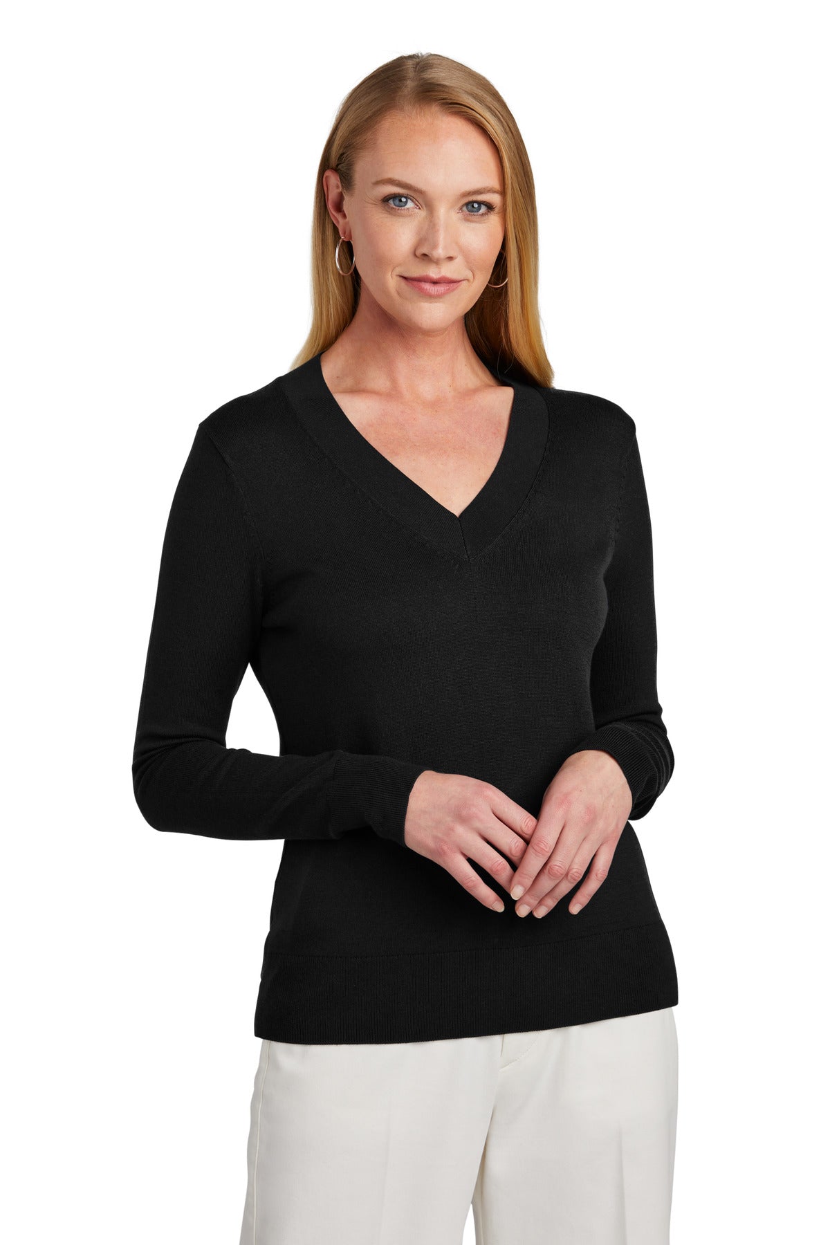 Brooks Brothers® Women’s Cotton Stretch V-Neck Sweater - Deep Black - XS