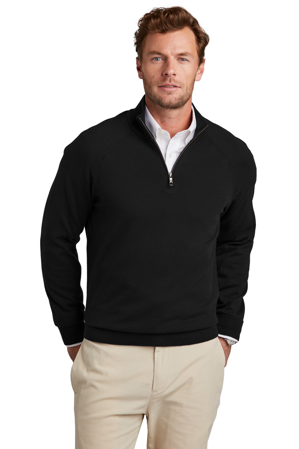 Brooks Brothers® Cotton Stretch 1/4-Zip Sweater - Deep Black - XS
