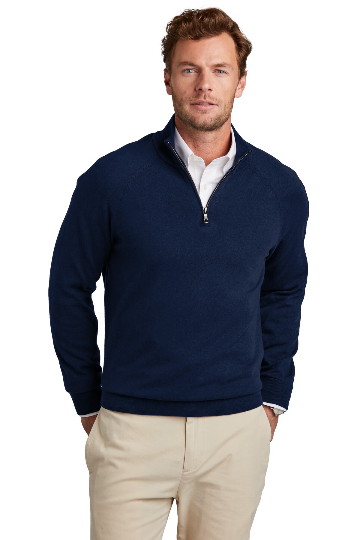 Brooks Brothers® Cotton Stretch 1/4-Zip Sweater - Navy Blazer - XS