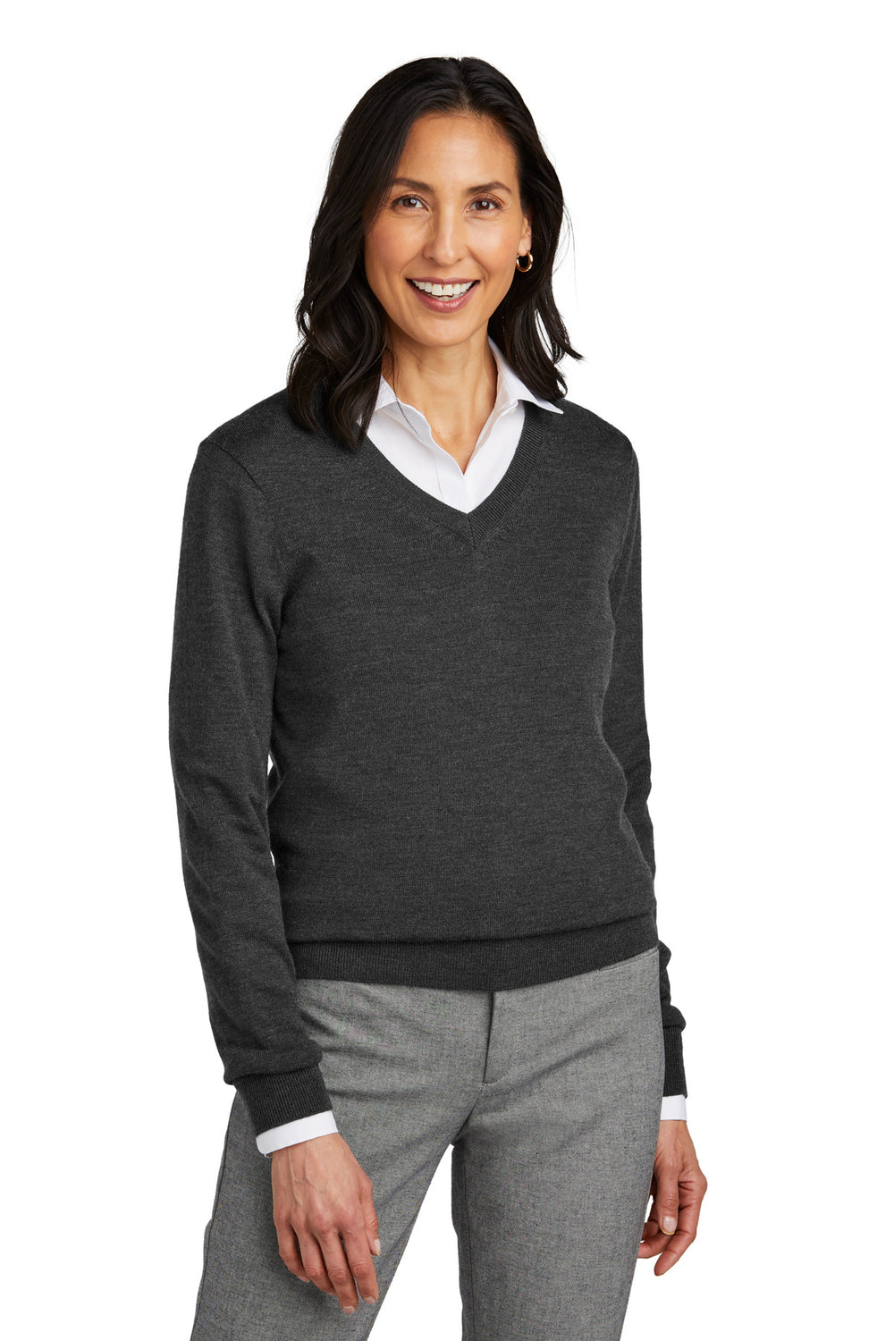 Brooks Brothers® Women’s Washable Merino V-Neck Sweater - Windsor Grey Heather - XS