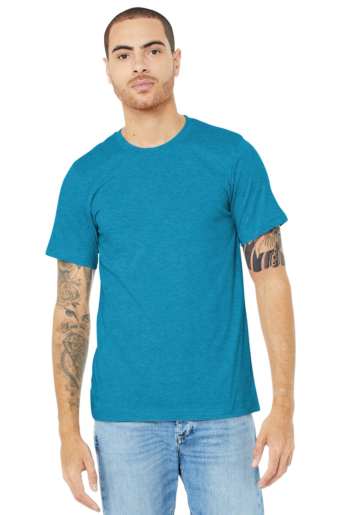 BELLA+CANVAS® Unisex Heather CVC Short Sleeve Tee - Heather Aqua - XS