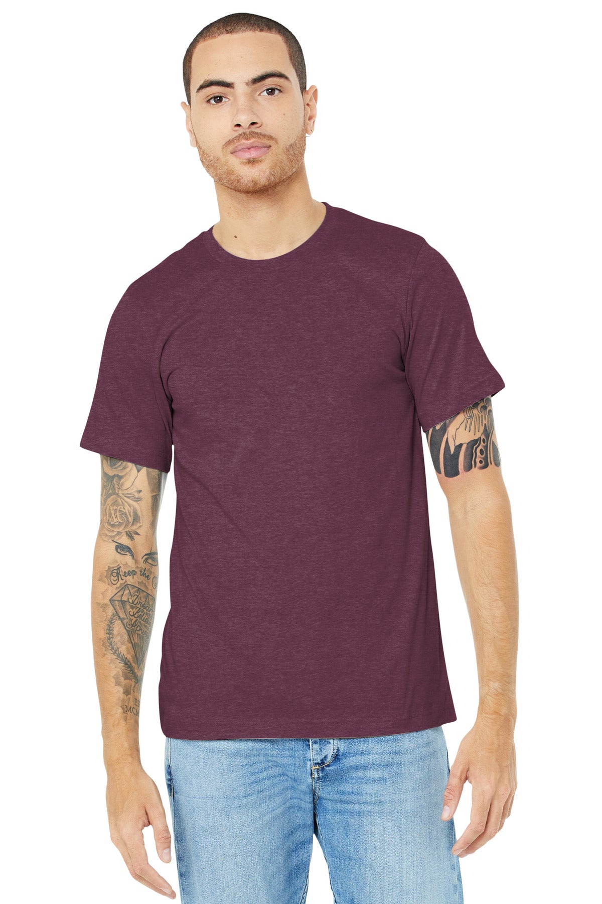 BELLA+CANVAS® Unisex Heather CVC Short Sleeve Tee - Heather Maroon - XS