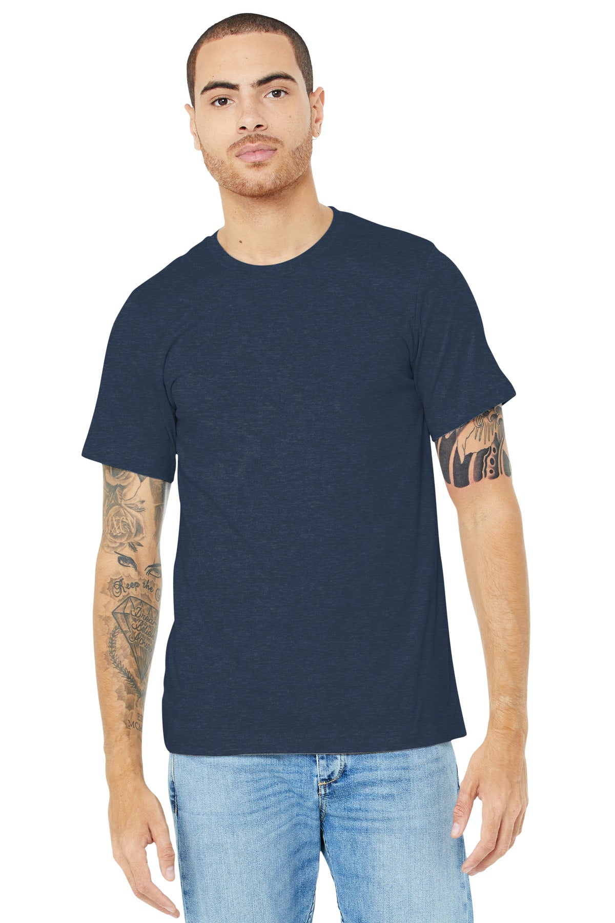 BELLA+CANVAS® Unisex Heather CVC Short Sleeve Tee - Heather Navy - XS