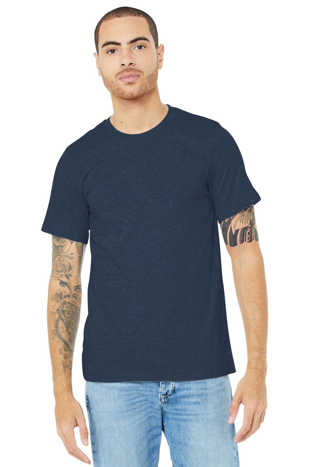 BELLA+CANVAS® Unisex Heather CVC Short Sleeve Tee - Heather Navy - XS