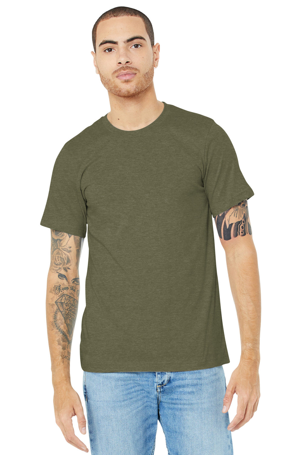 BELLA+CANVAS® Unisex Heather CVC Short Sleeve Tee - Heather Olive - XS
