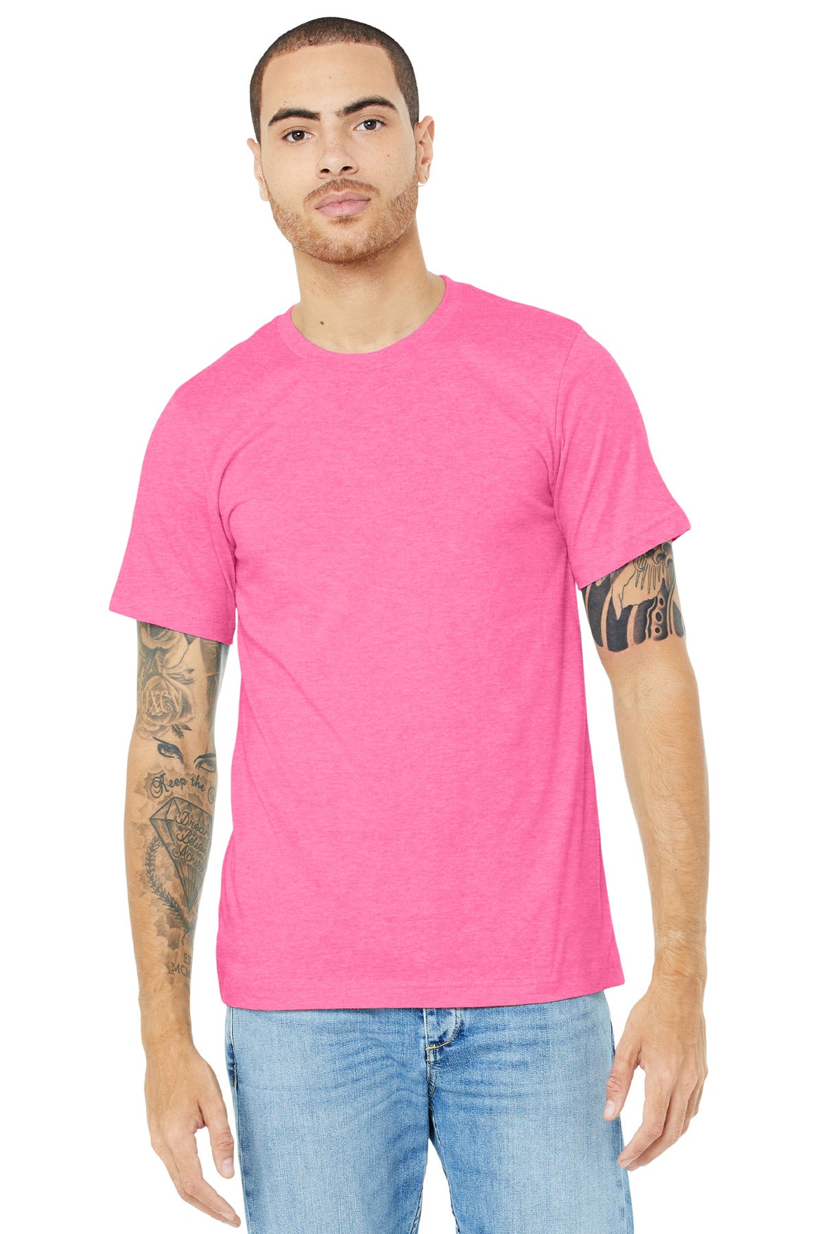 BELLA+CANVAS® Unisex Heather CVC Short Sleeve Tee - Neon Pink - 2XL