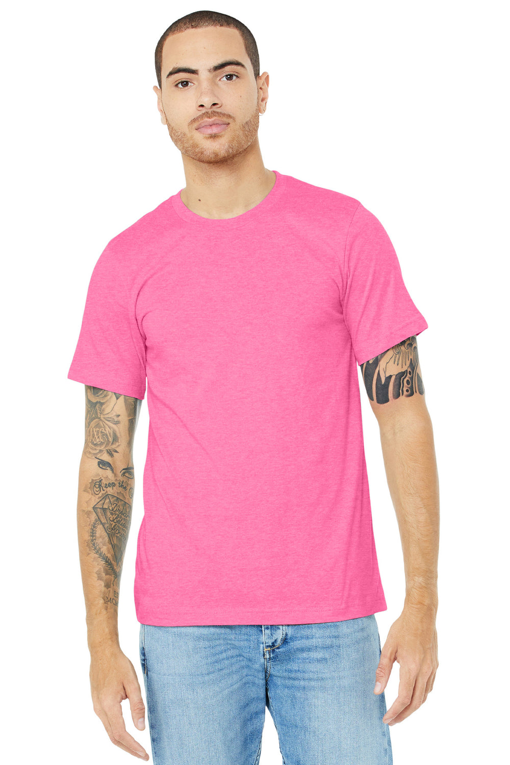 BELLA+CANVAS® Unisex Heather CVC Short Sleeve Tee - Neon Pink - 2XL