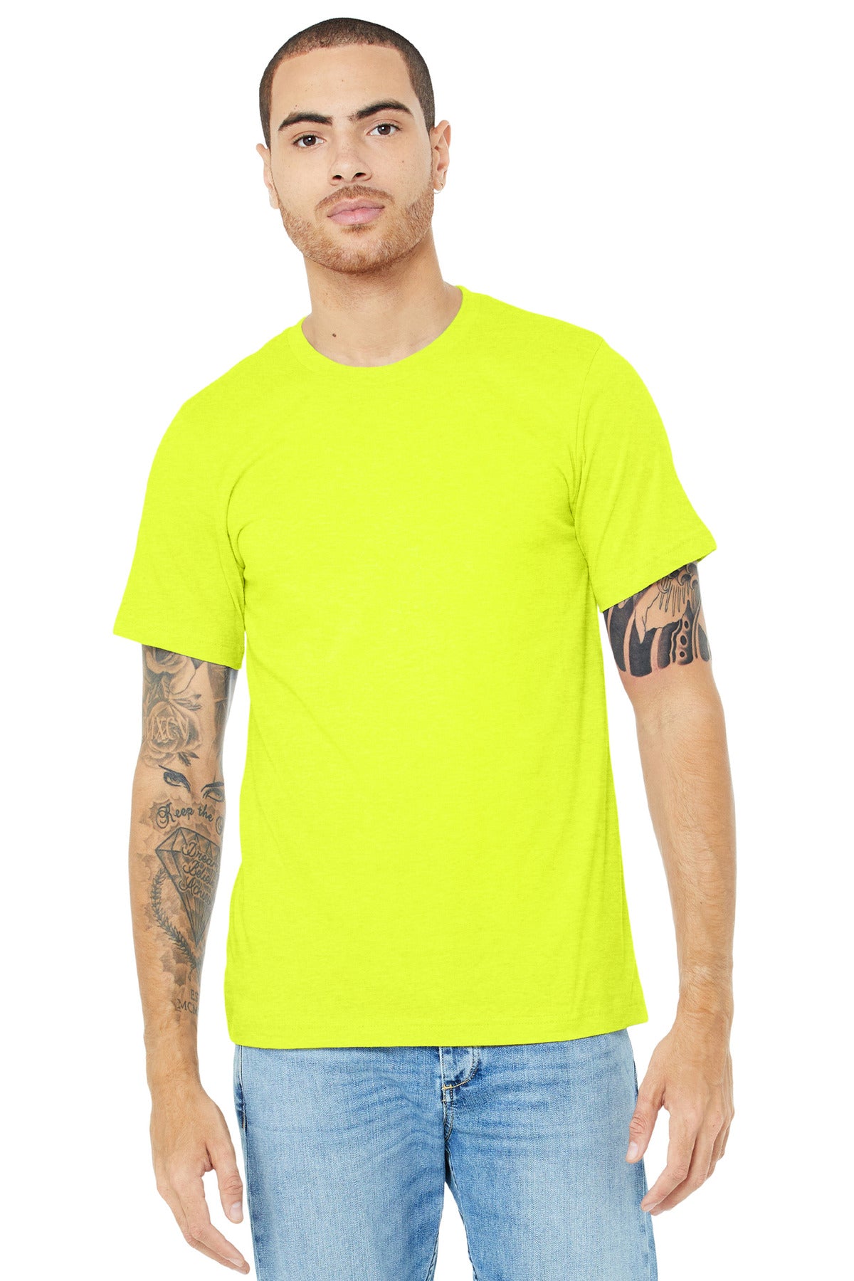 BELLA+CANVAS® Unisex Heather CVC Short Sleeve Tee - Neon Yellow - 2XL