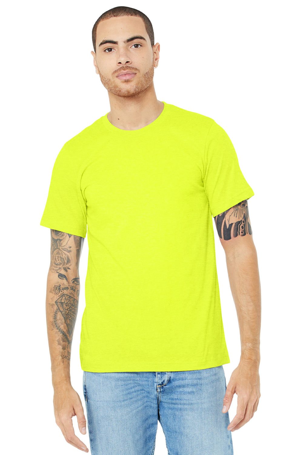 BELLA+CANVAS® Unisex Heather CVC Short Sleeve Tee - Neon Yellow - 2XL