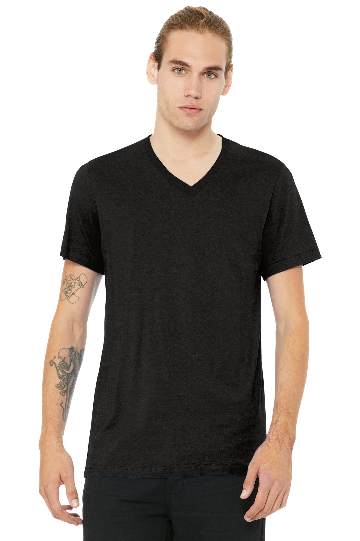BELLA+CANVAS® Unisex Heather CVC V-Neck Tee - Black Heather - XS
