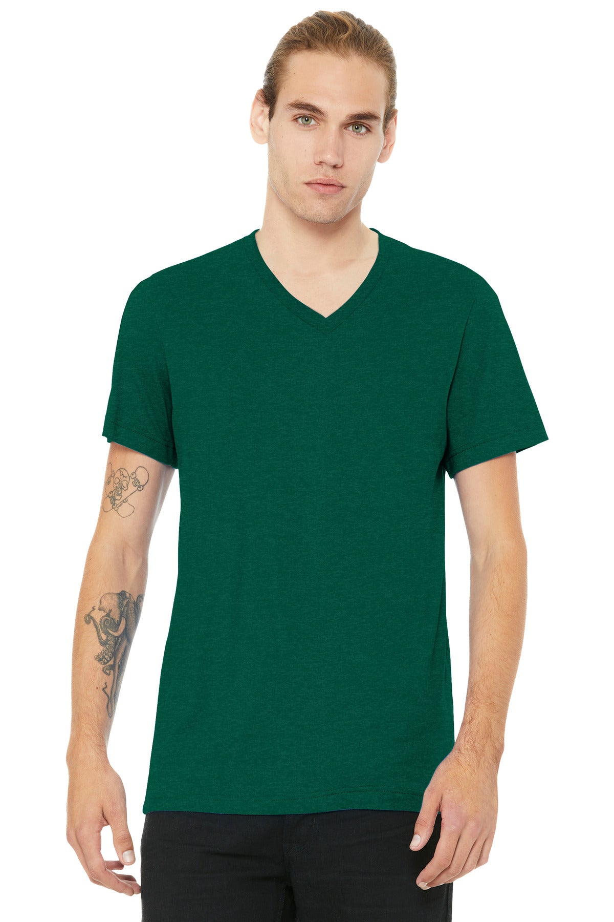 BELLA+CANVAS® Unisex Heather CVC V-Neck Tee - Heather Grass Green - XS