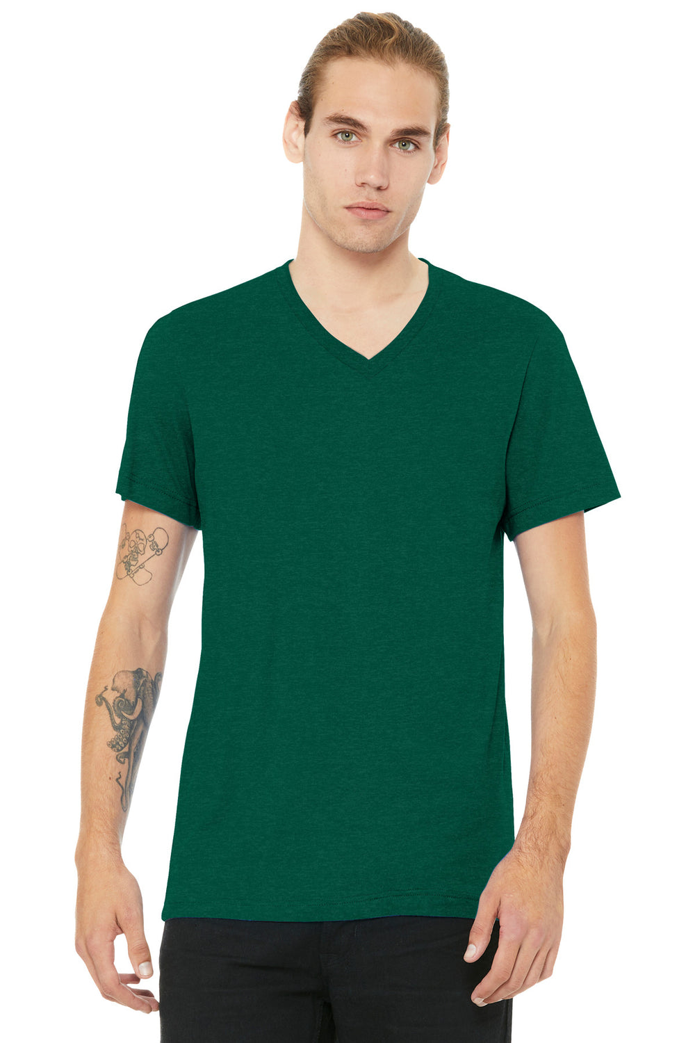 BELLA+CANVAS® Unisex Heather CVC V-Neck Tee - Heather Grass Green - XS