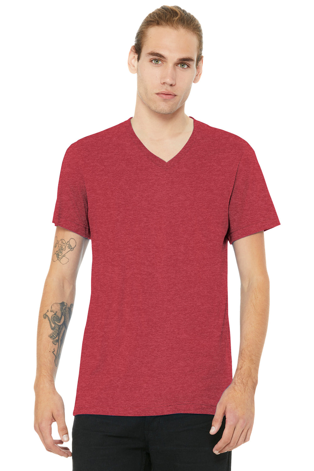 BELLA+CANVAS® Unisex Heather CVC V-Neck Tee - Heather Red - XS