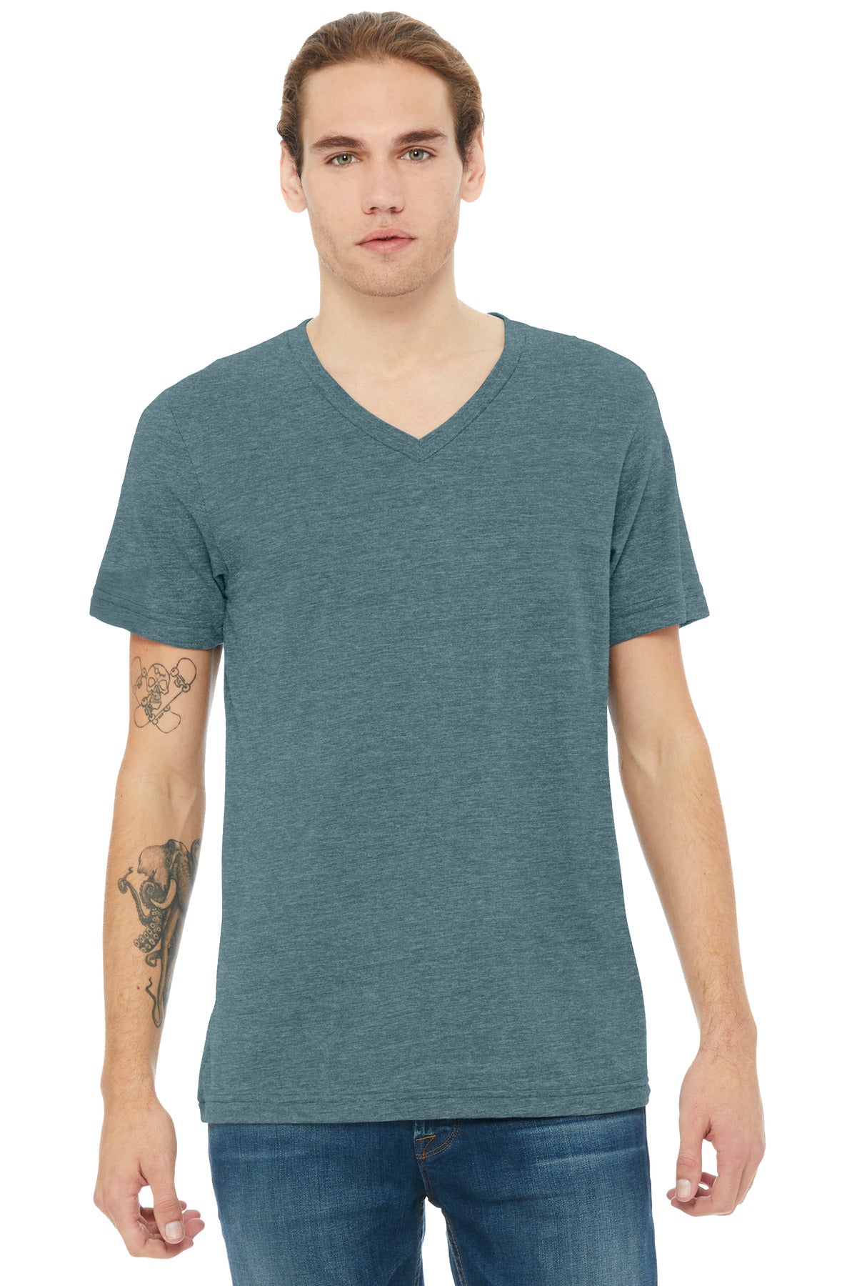 BELLA+CANVAS® Unisex Heather CVC V-Neck Tee - Heather Slate - XS