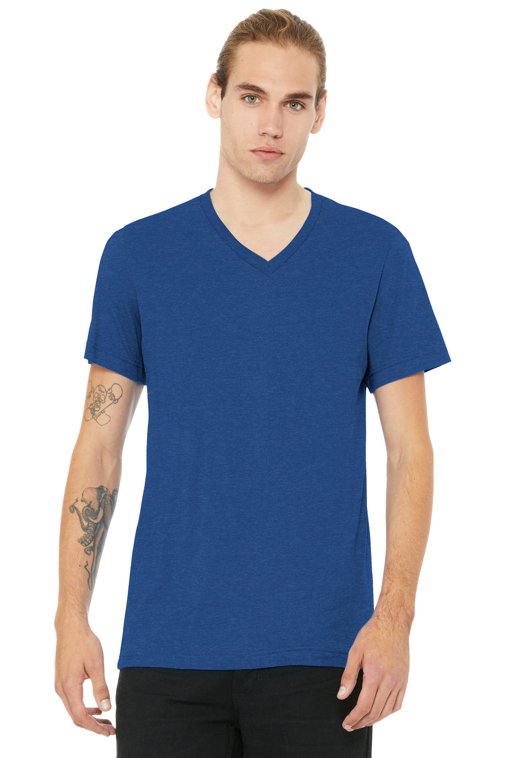 BELLA+CANVAS® Unisex Heather CVC V-Neck Tee - Heather True Royal - XS
