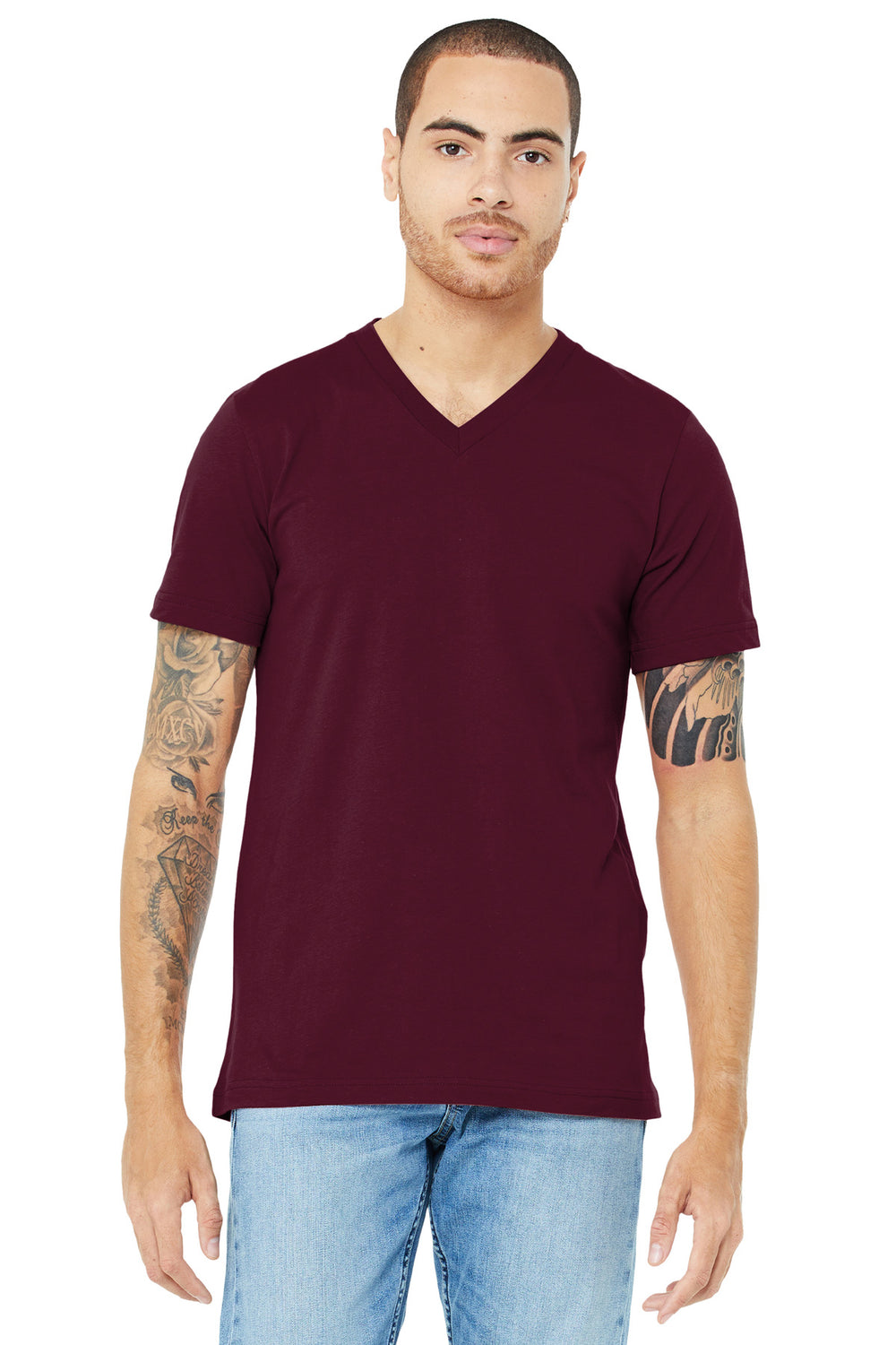 BELLA+CANVAS® Unisex Jersey Short Sleeve V-Neck Tee - Maroon - XS