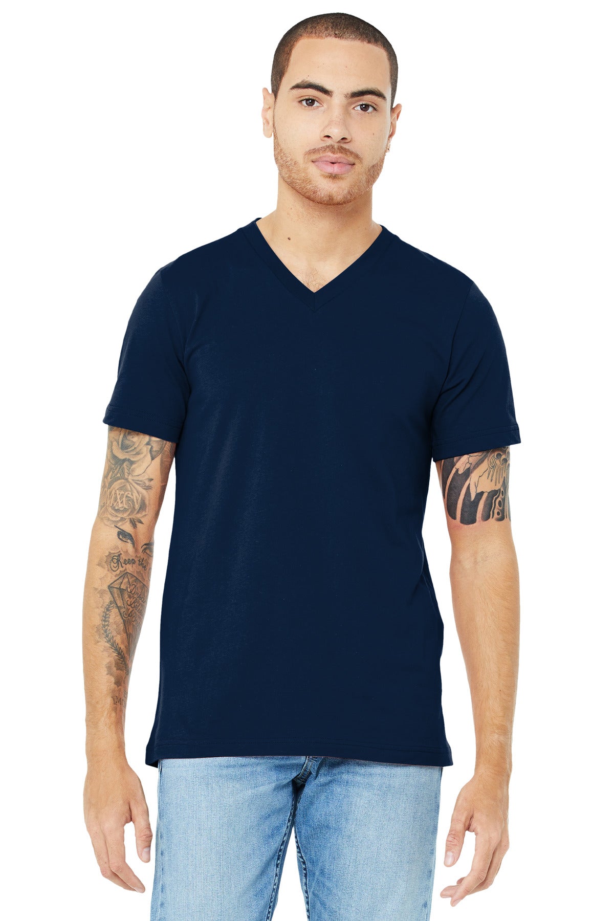BELLA+CANVAS® Unisex Jersey Short Sleeve V-Neck Tee - Navy - XS