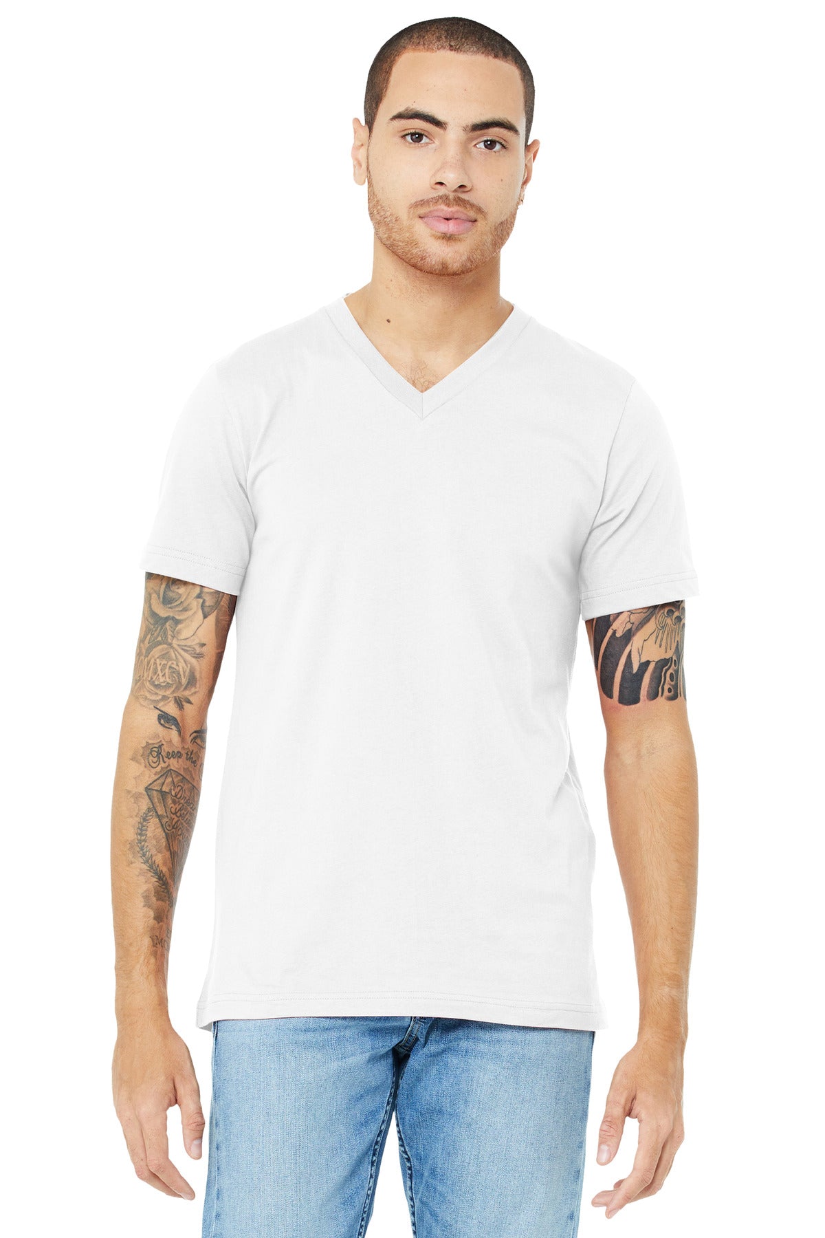 BELLA+CANVAS® Unisex Jersey Short Sleeve V-Neck Tee - White - XS