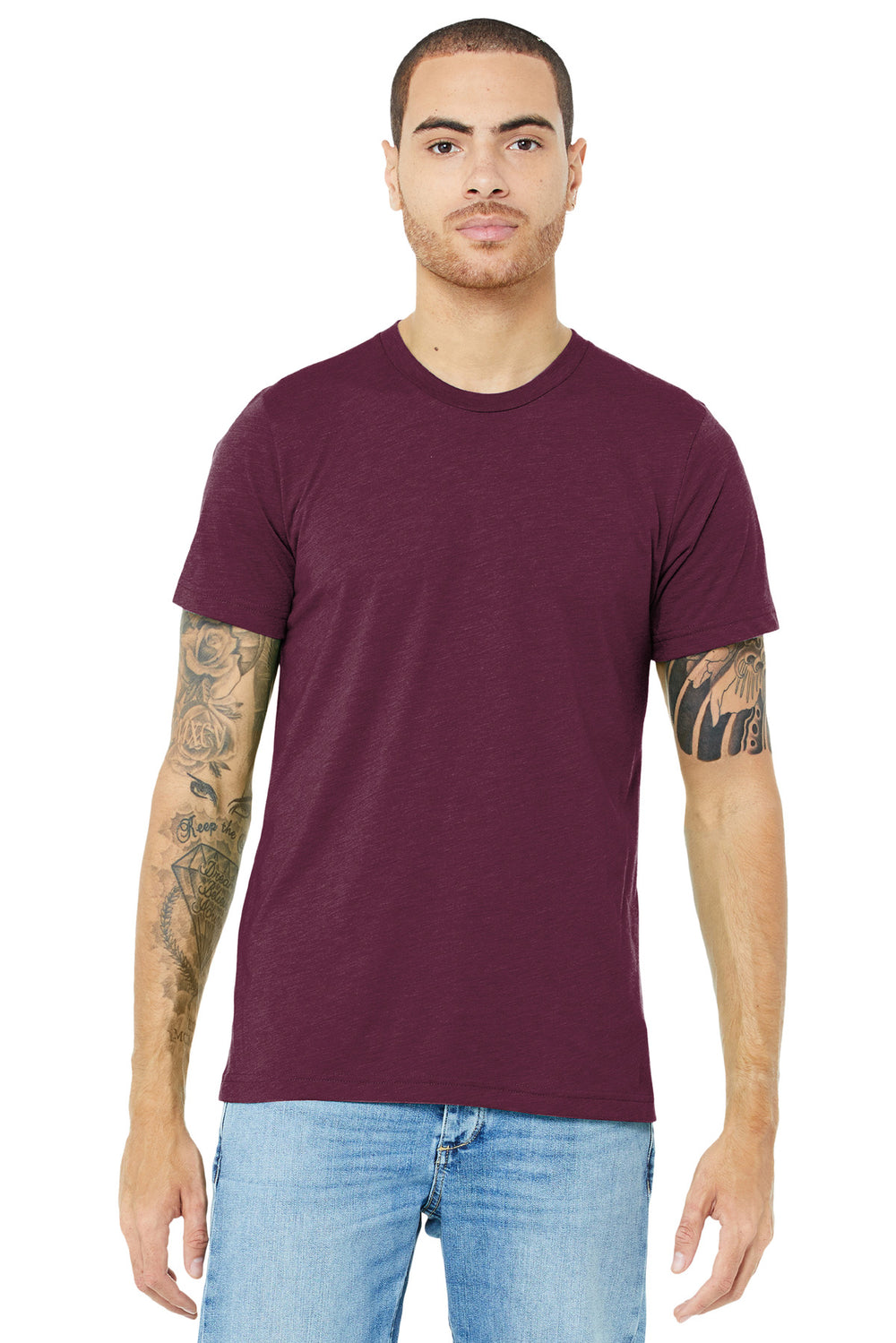 BELLA+CANVAS® Unisex Triblend Short Sleeve Tee - Solid Maroon Triblend - XS