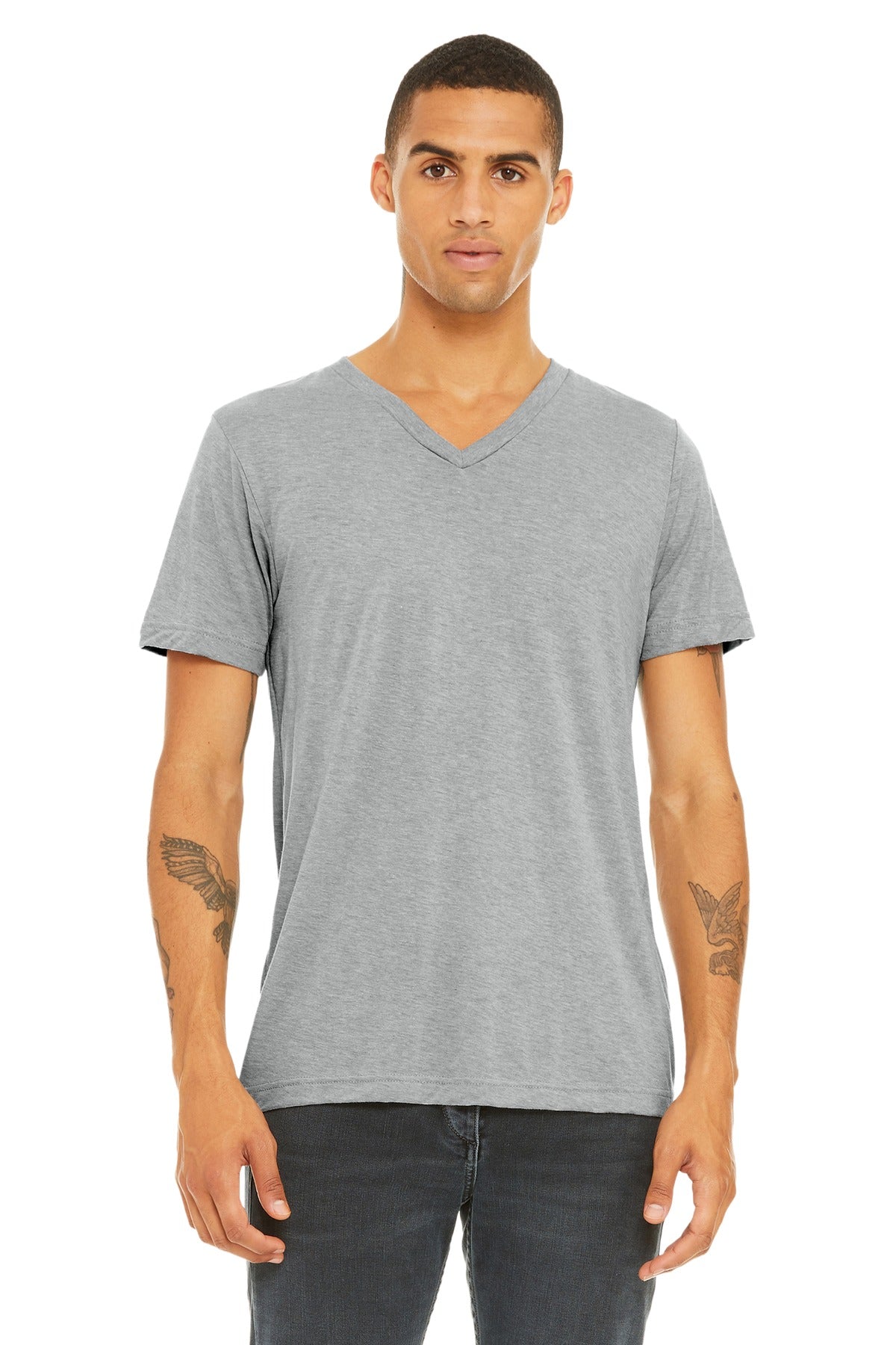 BELLA+CANVAS® Unisex Triblend Short Sleeve V-Neck Tee - Athletic Grey Triblend - XS