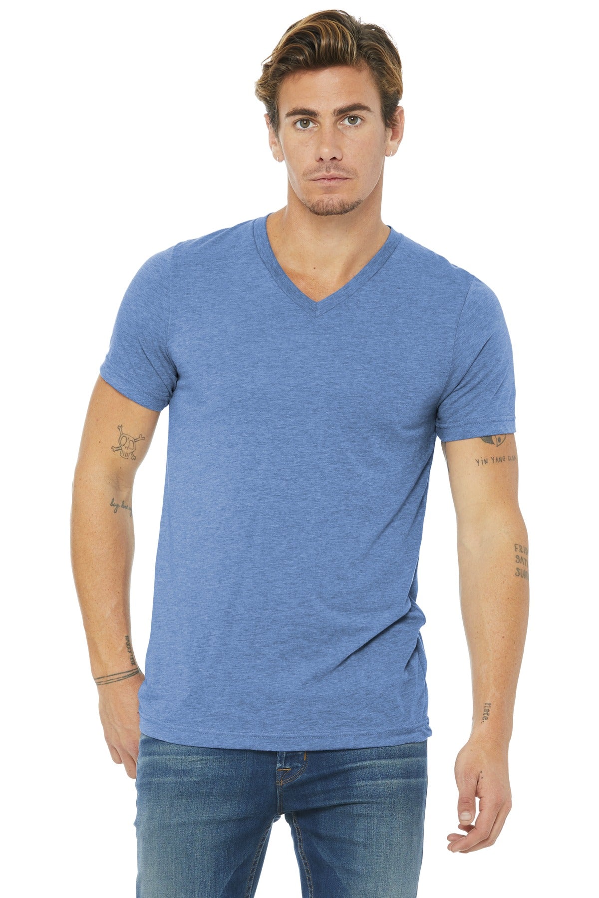 BELLA+CANVAS® Unisex Triblend Short Sleeve V-Neck Tee - Blue Triblend - XS