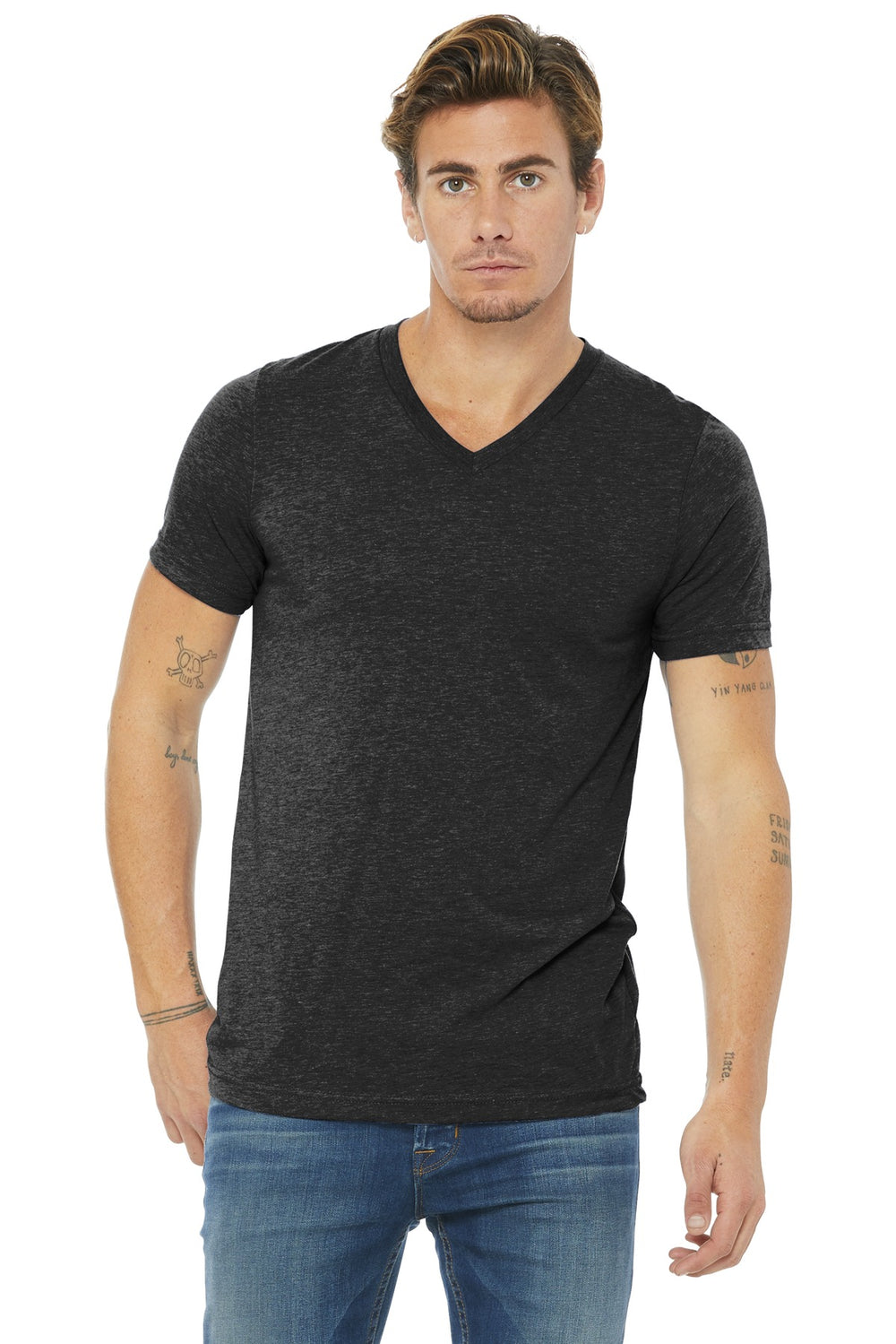 BELLA+CANVAS® Unisex Triblend Short Sleeve V-Neck Tee - Charcoal-Black Triblend - XS