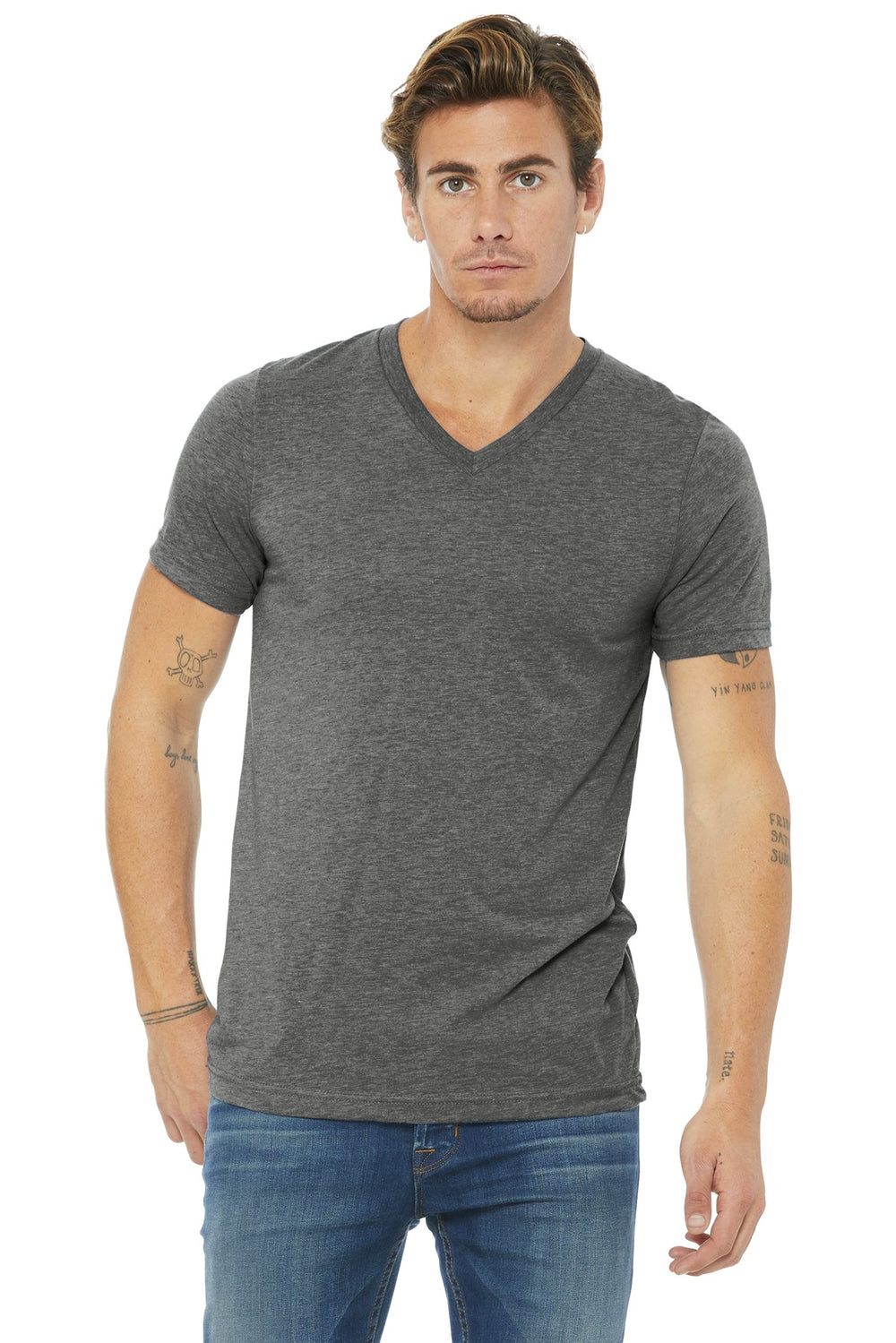 BELLA+CANVAS® Unisex Triblend Short Sleeve V-Neck Tee - Grey Triblend - XS