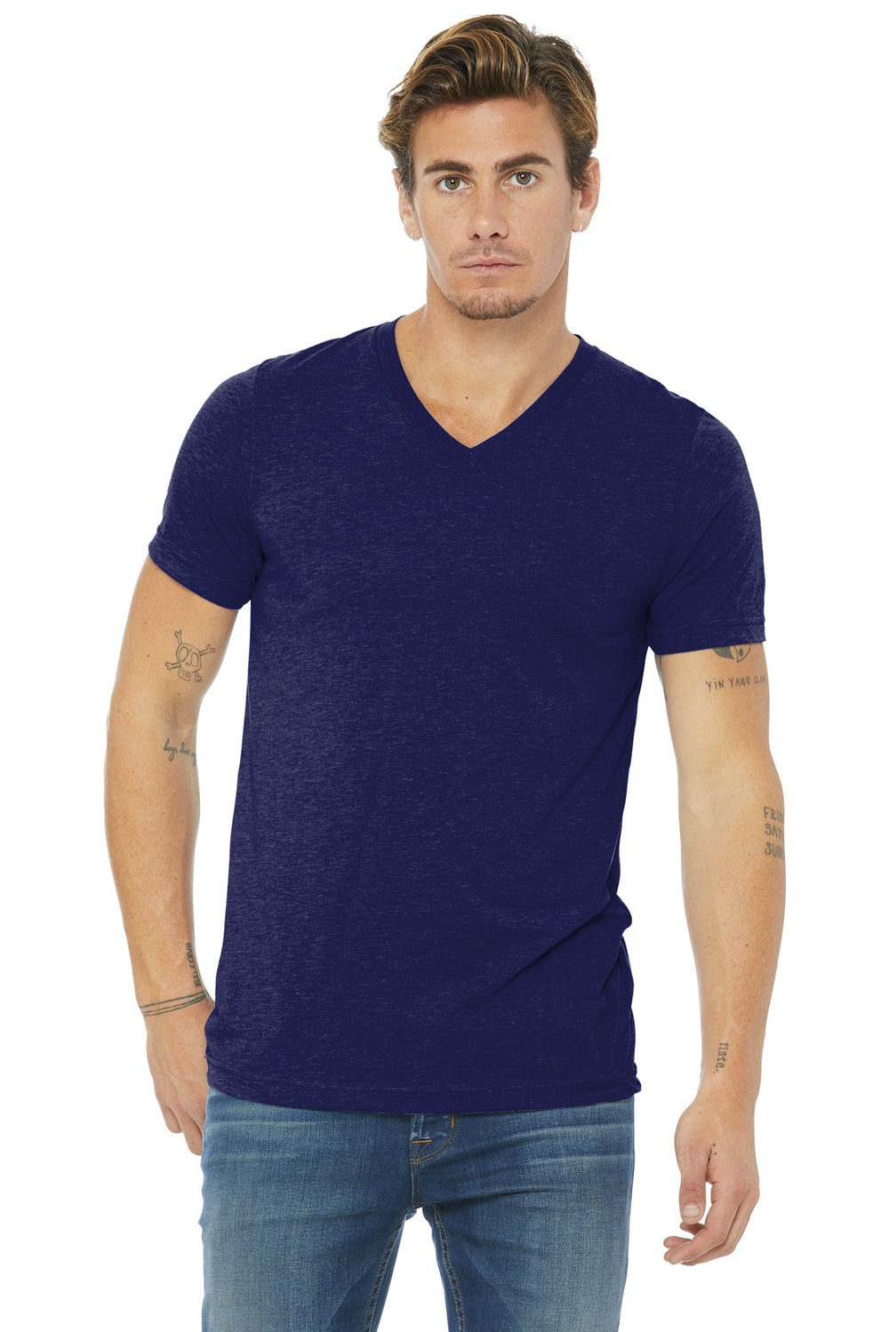 BELLA+CANVAS® Unisex Triblend Short Sleeve V-Neck Tee - Navy Triblend - XS