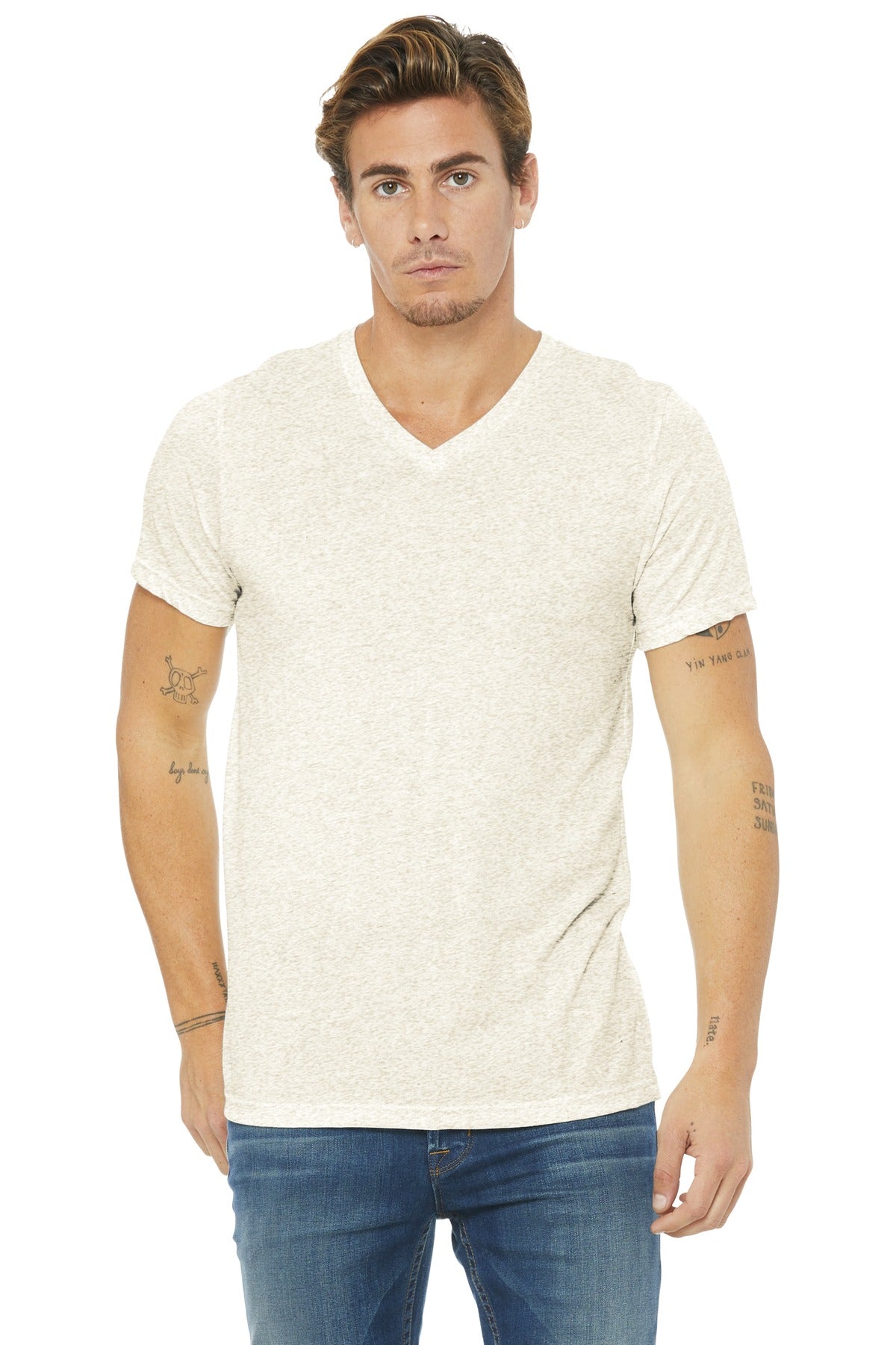 BELLA+CANVAS® Unisex Triblend Short Sleeve V-Neck Tee - Oatmeal Triblend - XS