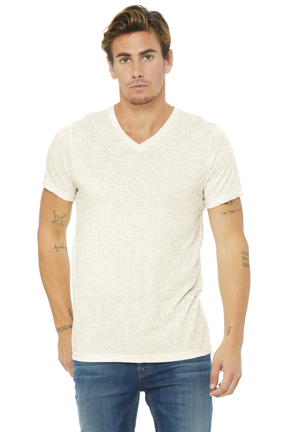 BELLA+CANVAS® Unisex Triblend Short Sleeve V-Neck Tee - Oatmeal Triblend - XS