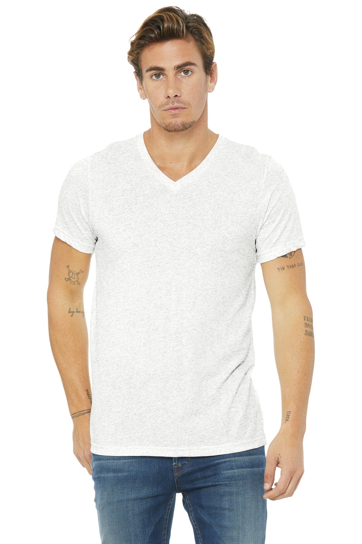 BELLA+CANVAS® Unisex Triblend Short Sleeve V-Neck Tee - White Fleck Triblend - XS