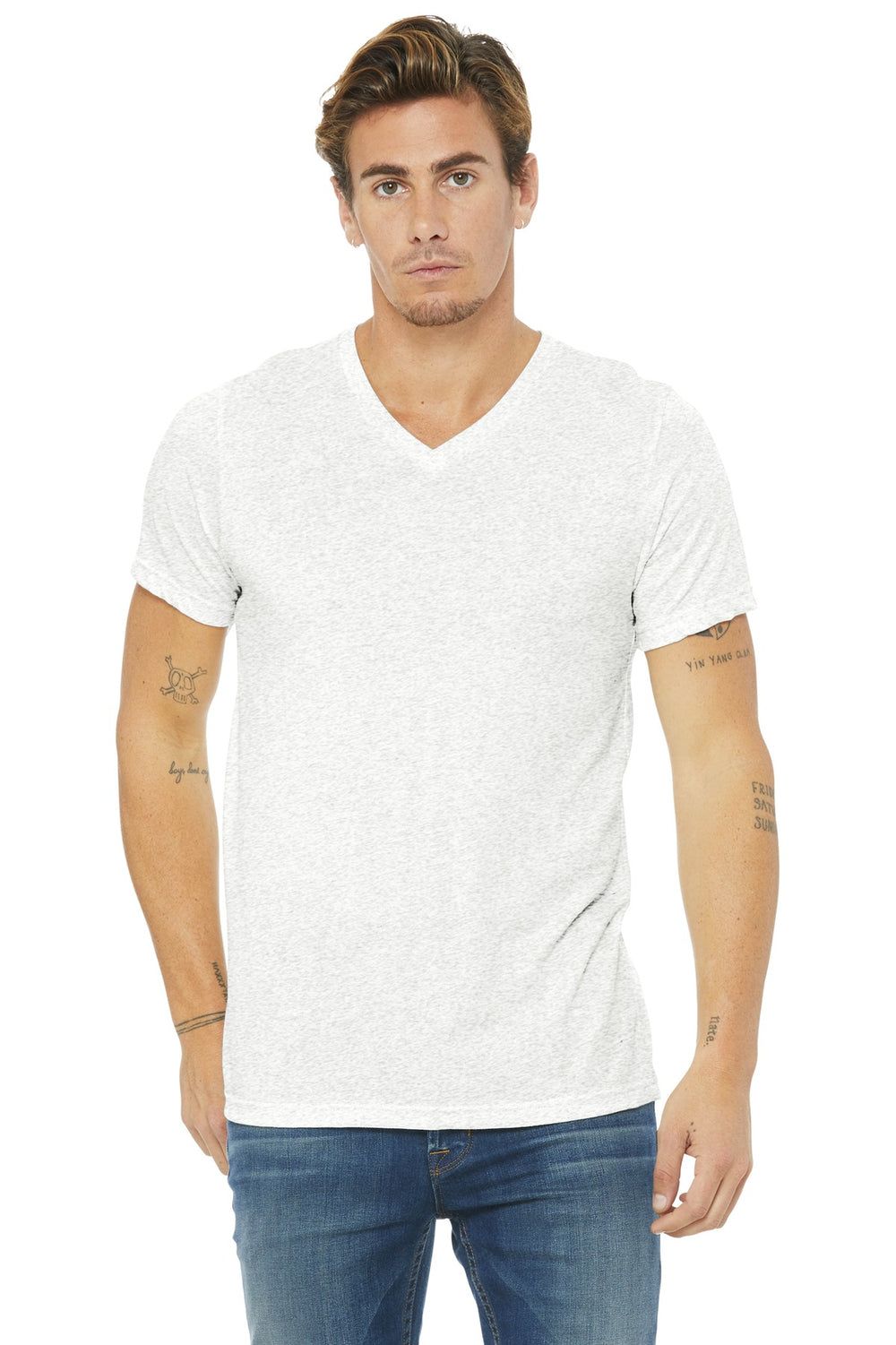 BELLA+CANVAS® Unisex Triblend Short Sleeve V-Neck Tee - White Fleck Triblend - XS
