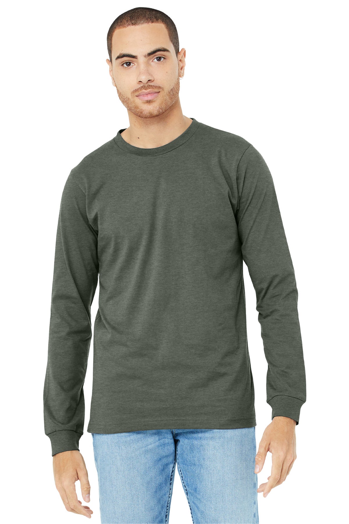 BELLA+CANVAS® Unisex Heather CVC Long Sleeve Tee - Heather Military Green - 2XL