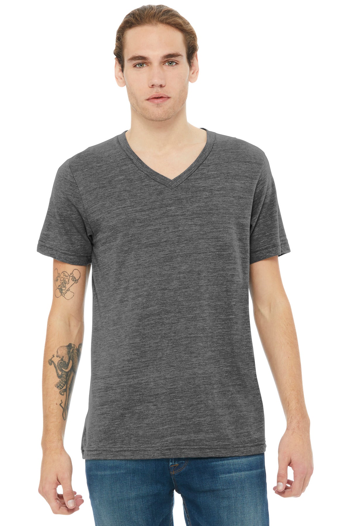 BELLA+CANVAS® Unisex Textured Jersey V-Neck Tee - Asphalt Slub - XS