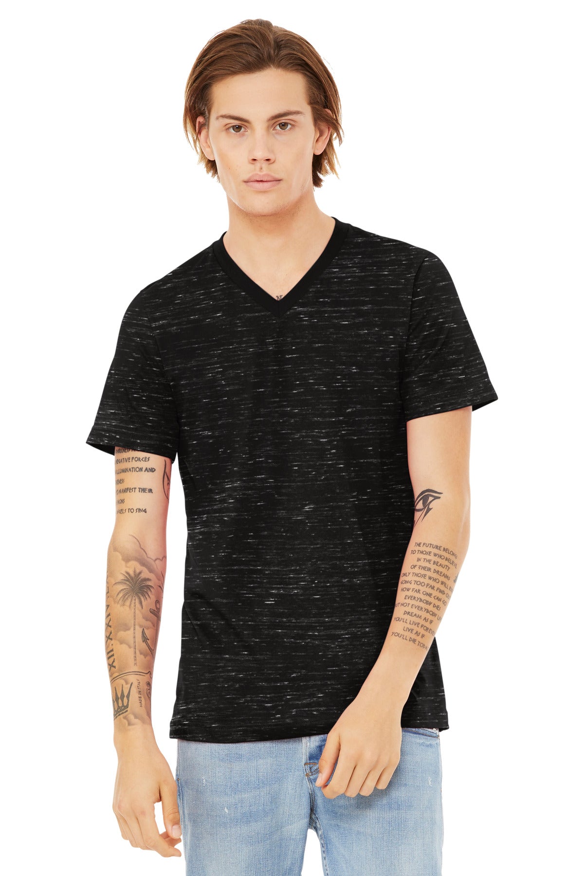 BELLA+CANVAS® Unisex Textured Jersey V-Neck Tee - Black Marble - XS
